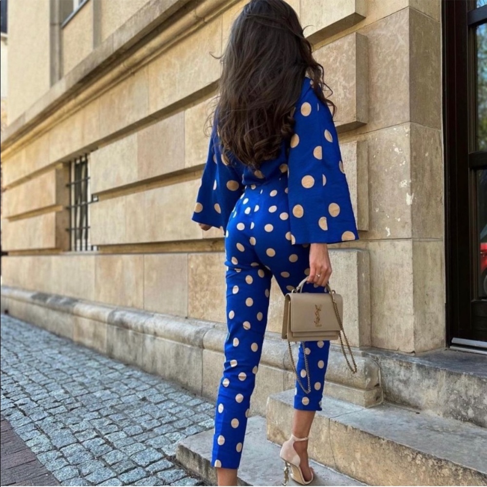 NWT Zara 2 Piece Polka Dot Linen Blouse and Pants Set - Picture 4 of 16